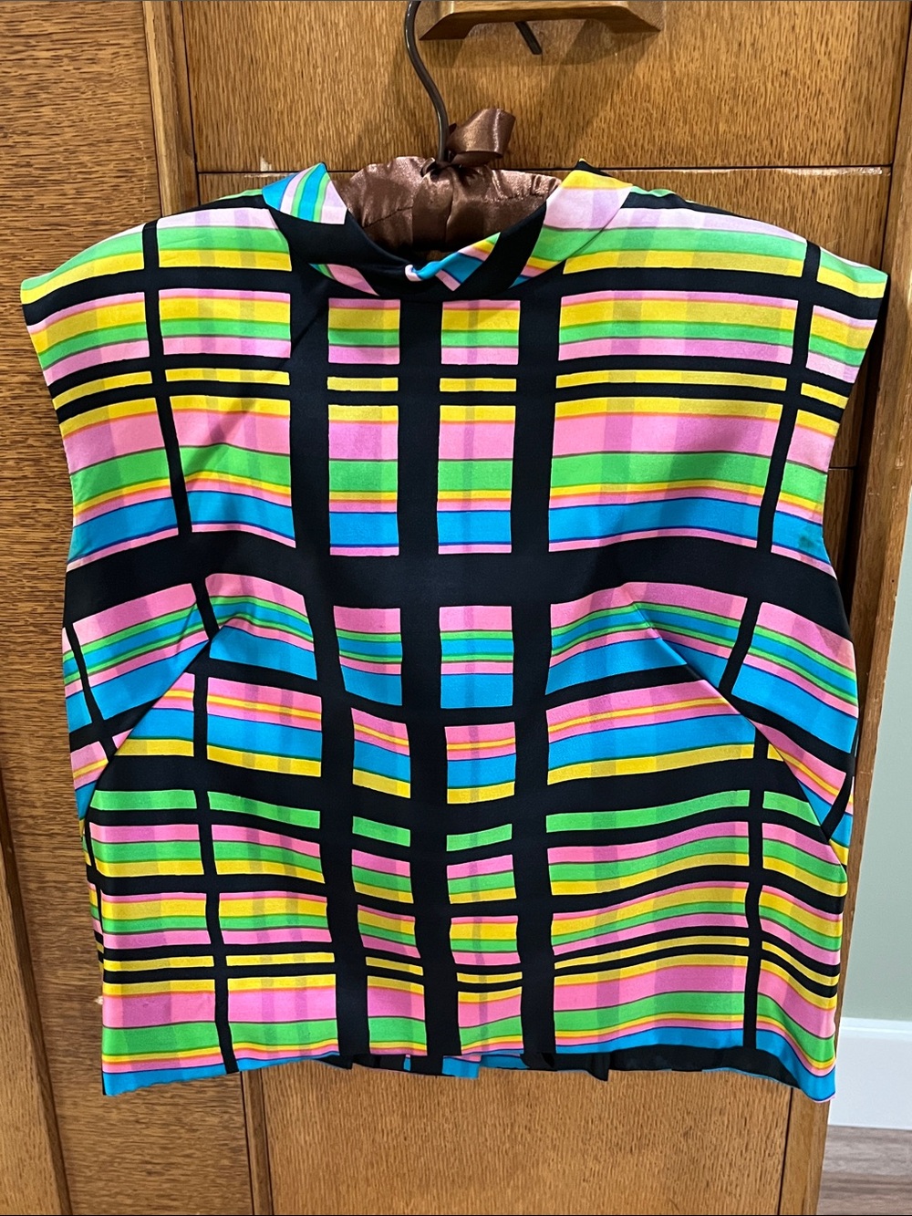 Vintage Multicolor Striped Plaid Sleeveless Blouse